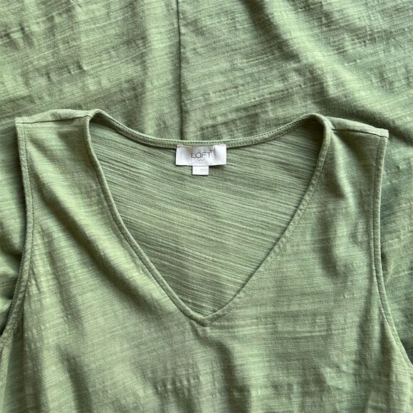 Loft  Women's Green V-Neck Sleeveless Knee Length Dress Size L - Picture 4 of 8